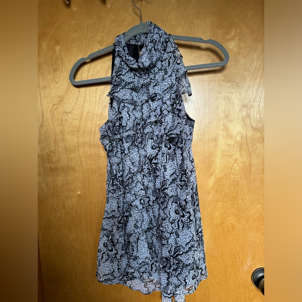 Bisou Bisou Black and Grey Ruffled Bouse Small